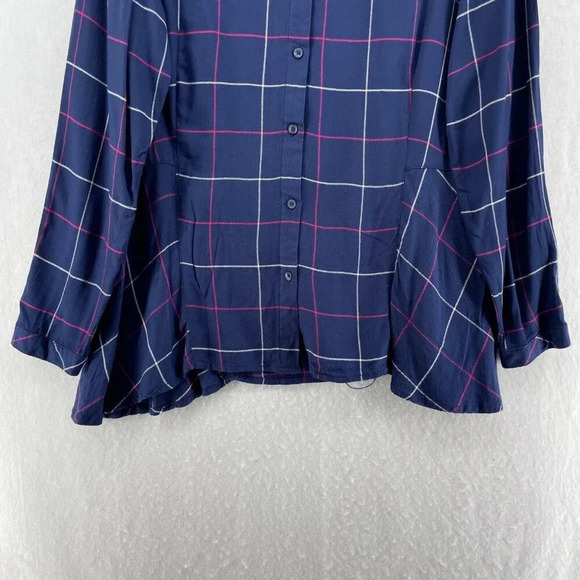 Izod Shirt Women's Sz L Blue Button-Up Windowpane Collared Regular Lightweight - Picture 7 of 12